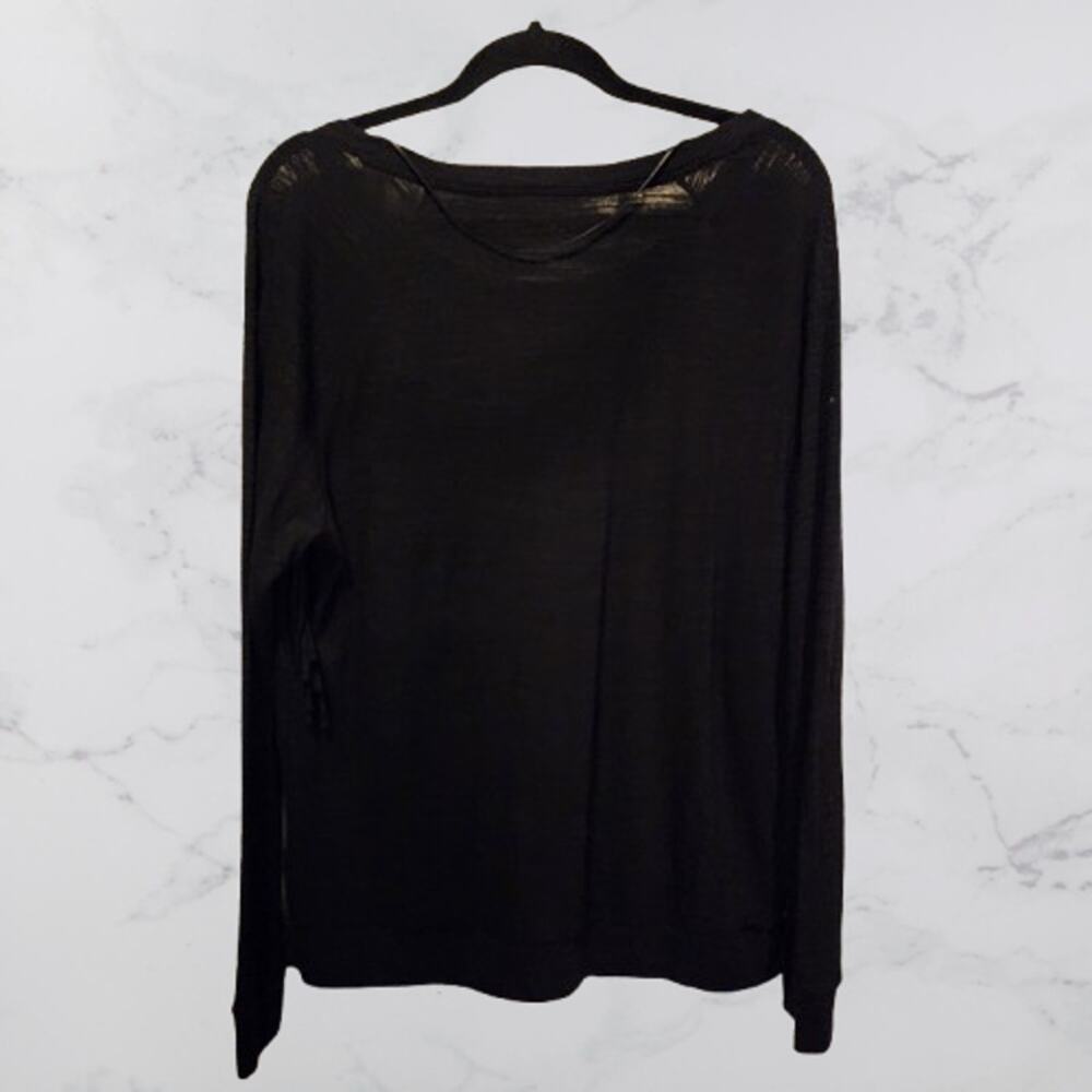 Ruff Hewn Black Top with Fringed Front EUC Large